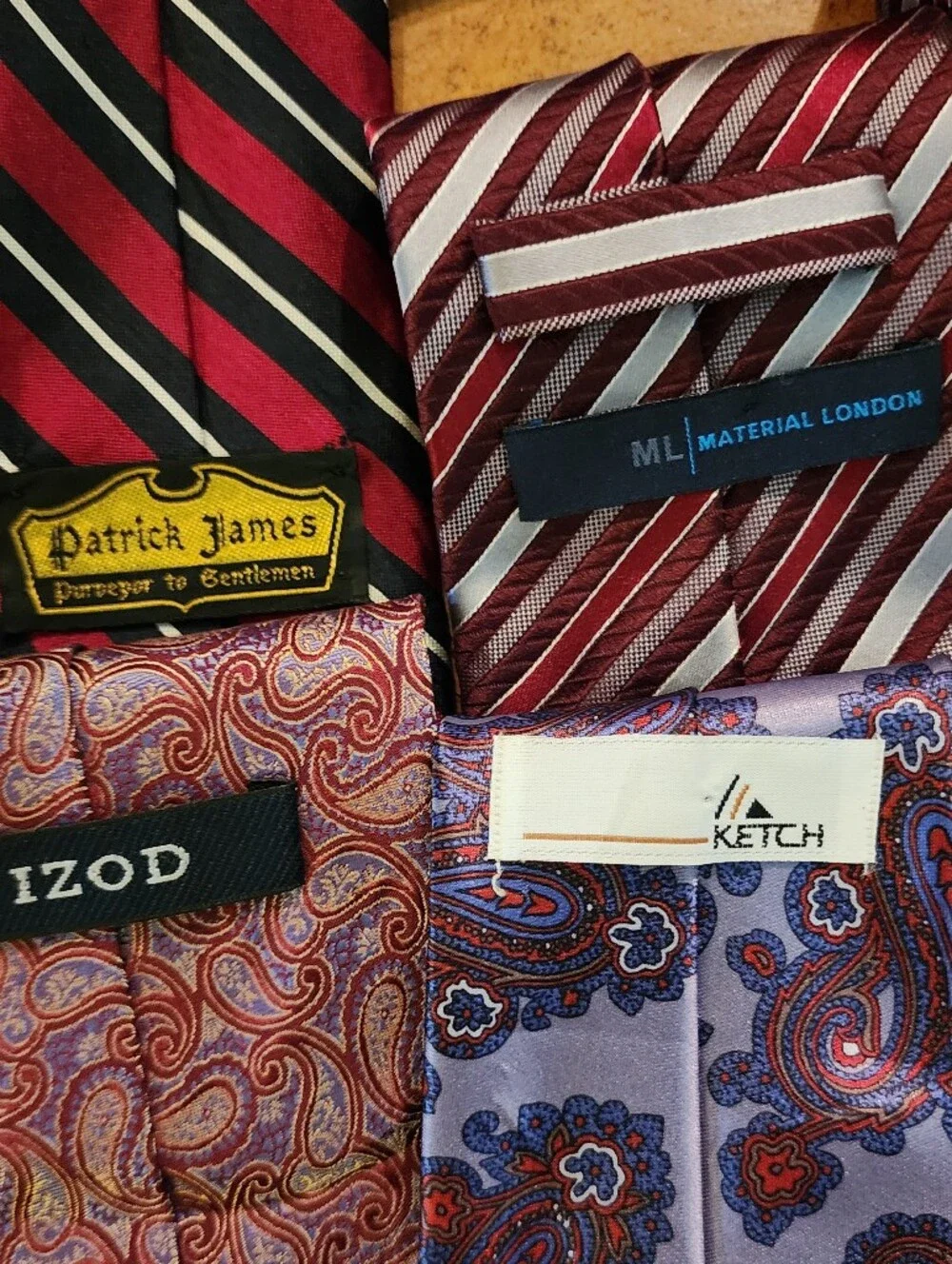 4pc Men's Tie Lot IZOD Ketch Material London Patrick James Silk Paisley Stripe